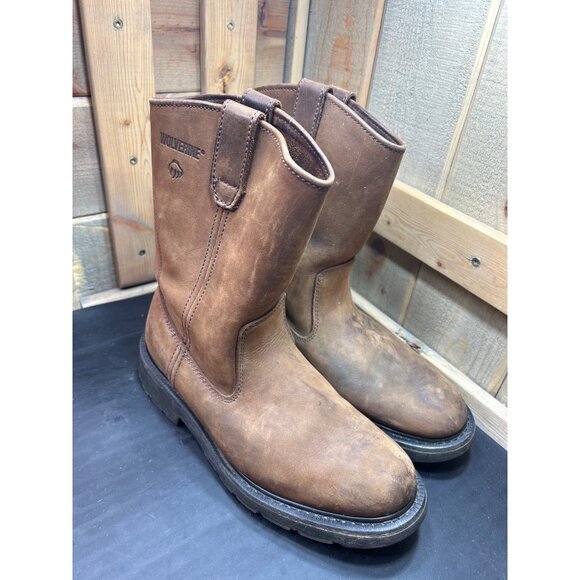 Wolverine Mens Leather Pull-On Work Boots Size 9 Brown Durable Slip-Resistant - Picture 2 of 9